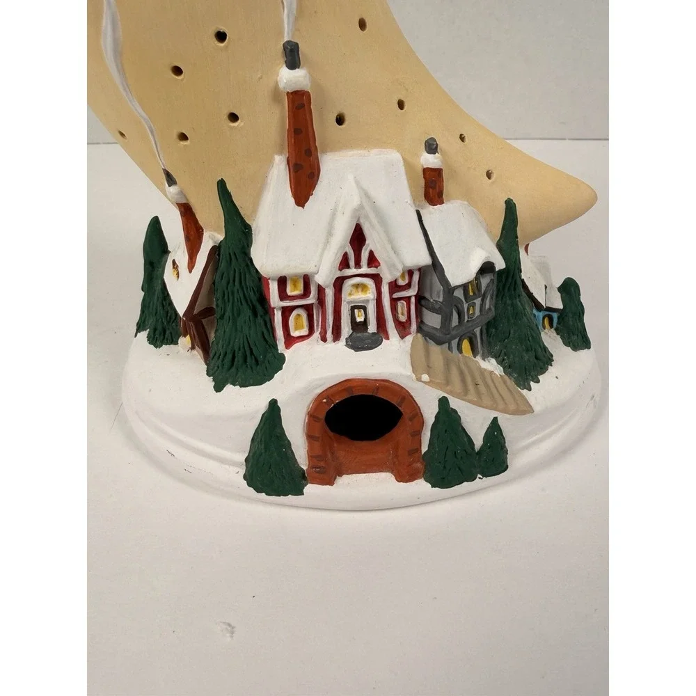 Crescent Moon Village Town Santa Snow Scape Light Lamp Ceramic No Light Kit